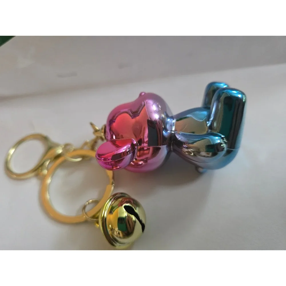 Cute Metallic Bear Keychain Charm | Pink Blue Glossy Bag Charm & Key Ring